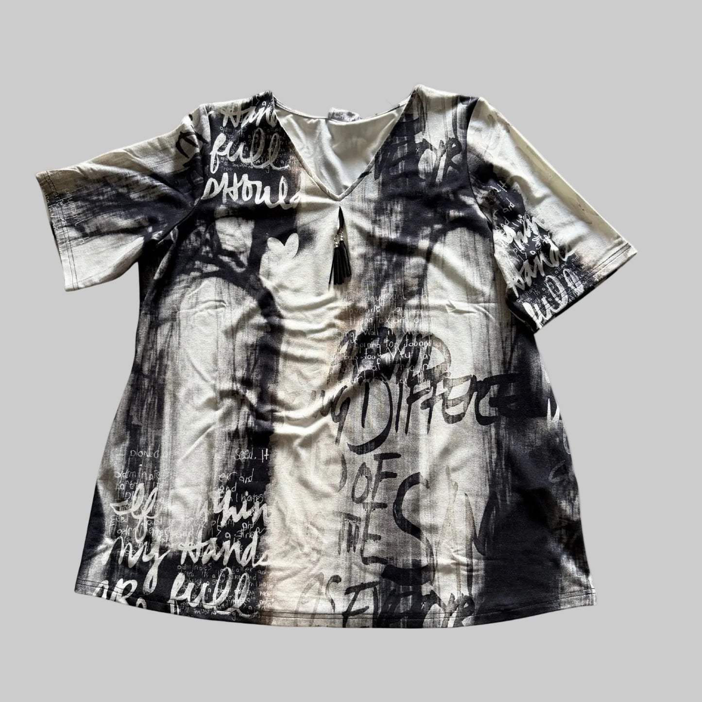 Chalou Shirt V-Ausschnitt Print Schwarz Creme