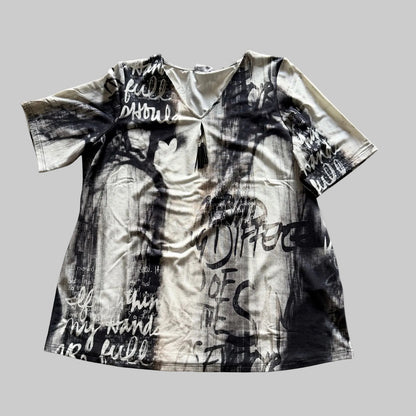 Chalou Shirt V-Ausschnitt Print Schwarz Creme