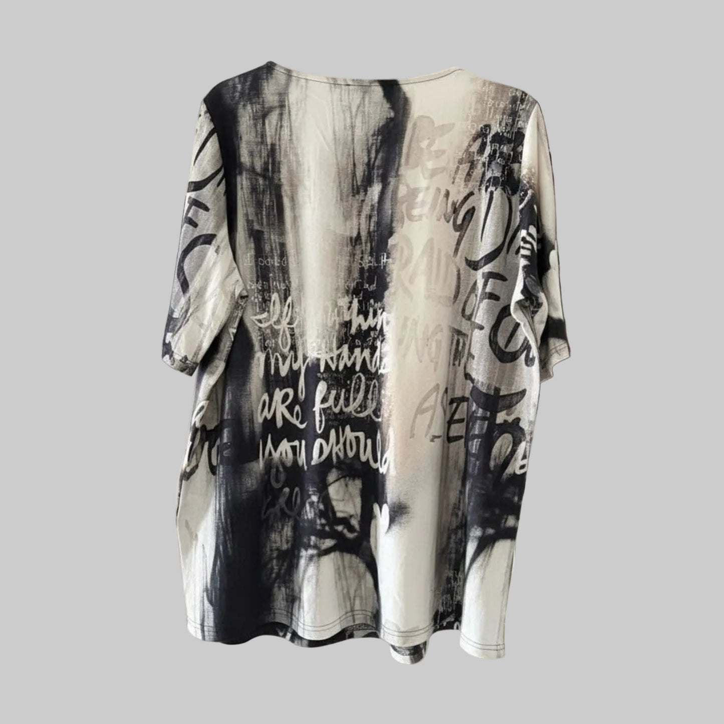 Chalou Shirt V-Ausschnitt Print Schwarz Creme