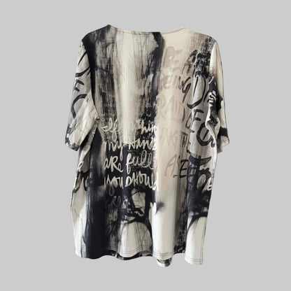 Chalou Shirt V-Ausschnitt Print Schwarz Creme