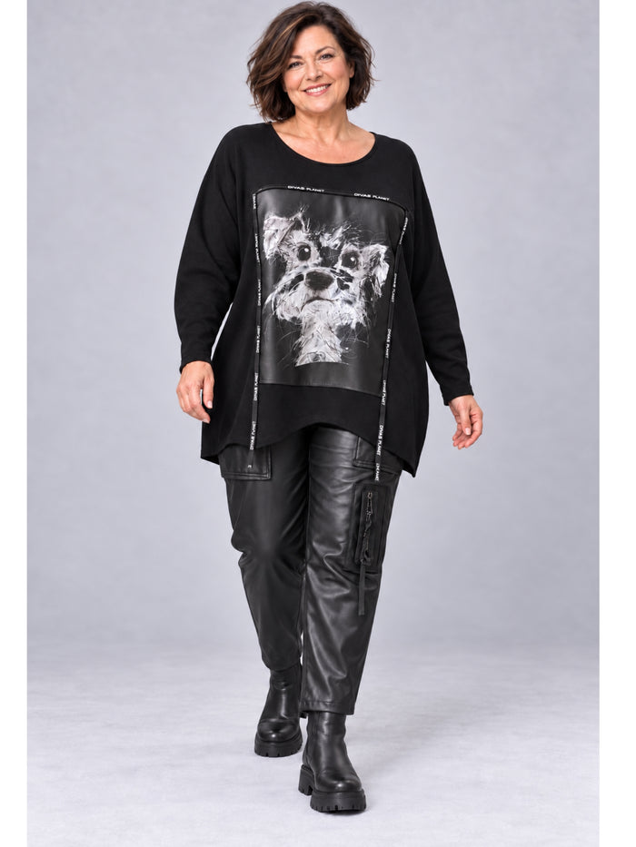 Shirt mit Hundemotiv in Kunstleder-Optik