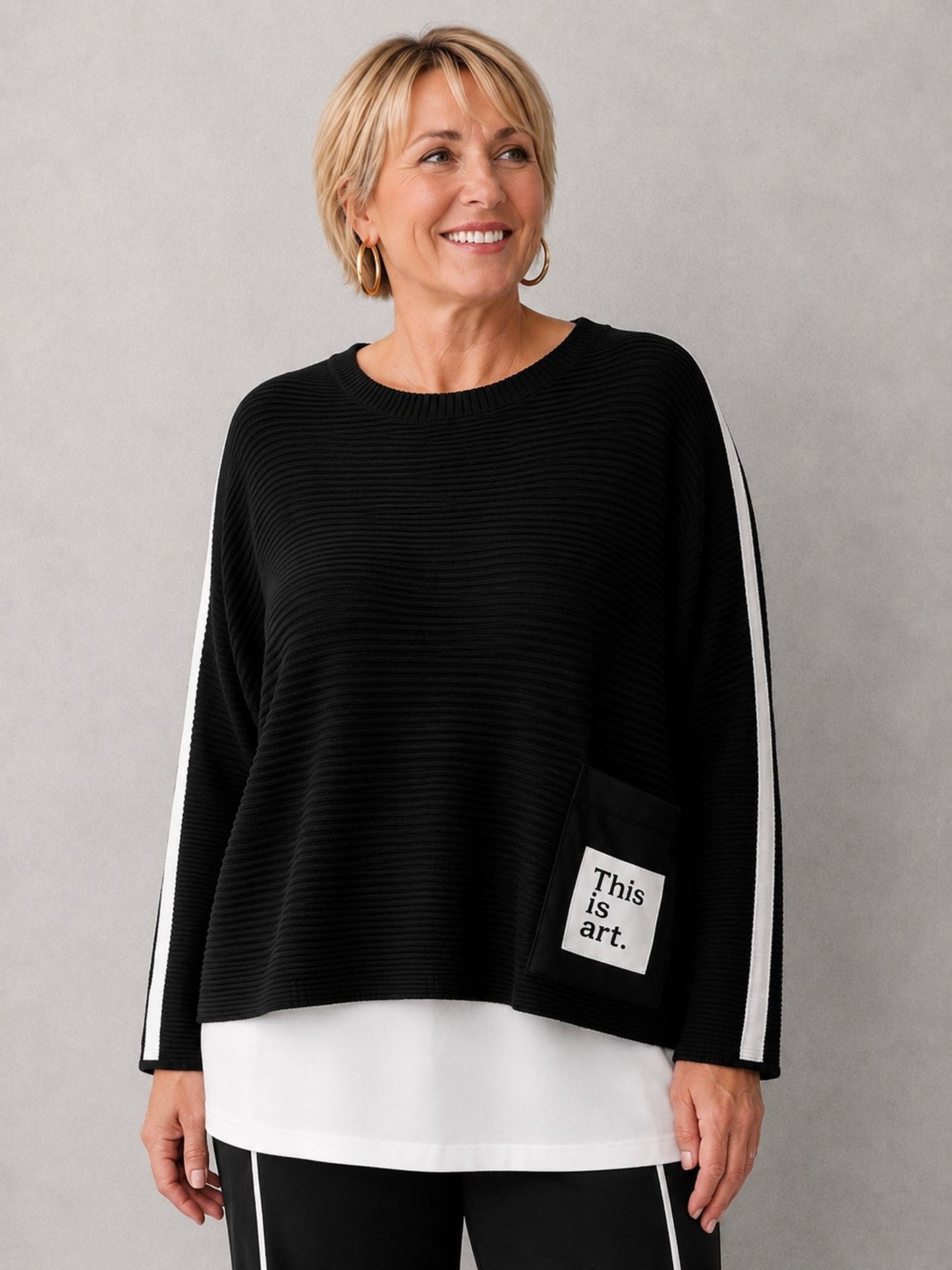 Doris Streich Strick-Kurzpullover Schwarz-Weiß Gr. 44–54