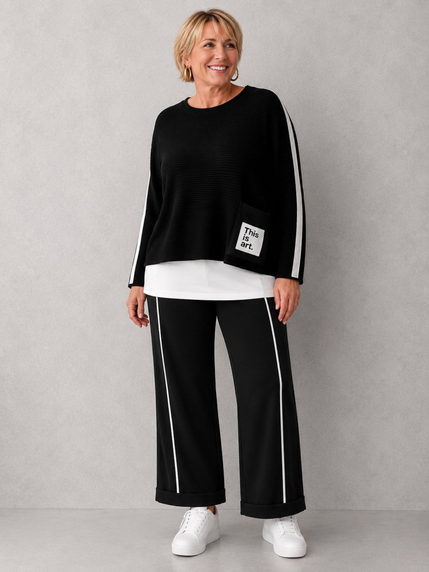 Doris Streich Strick-Kurzpullover Schwarz-Weiß Gr. 44–54