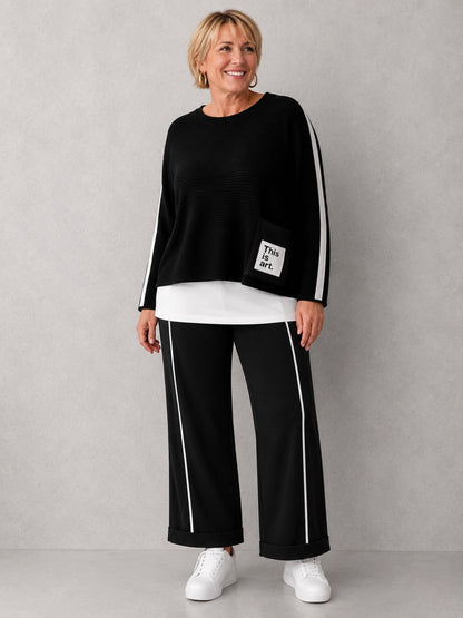 Doris Streich Strick-Kurzpullover Schwarz-Weiß Gr. 44–54