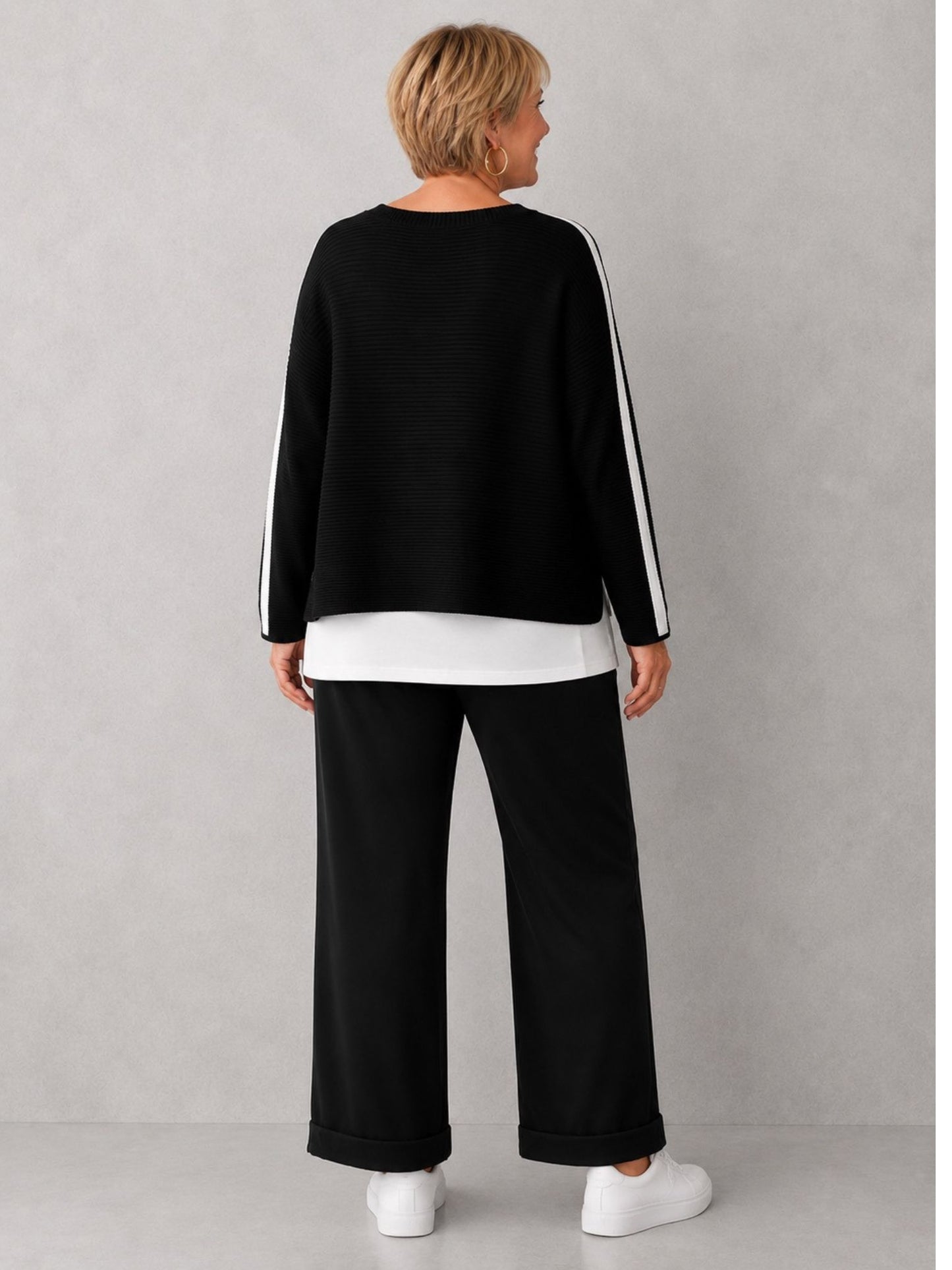 Doris Streich Strick-Kurzpullover Schwarz-Weiß Gr. 44–54