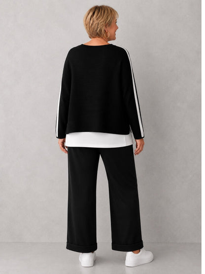 Doris Streich Strick-Kurzpullover Schwarz-Weiß Gr. 44–54