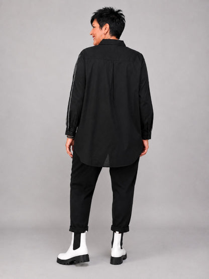 Doris Streich Longbluse Baumwolle mit Pinseldruck – Schwarz Gr. 44–54