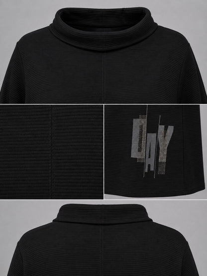 Doris Streich Pullover Rippstruktur mit Straß-Druck – Schwarz Gr. 44–56