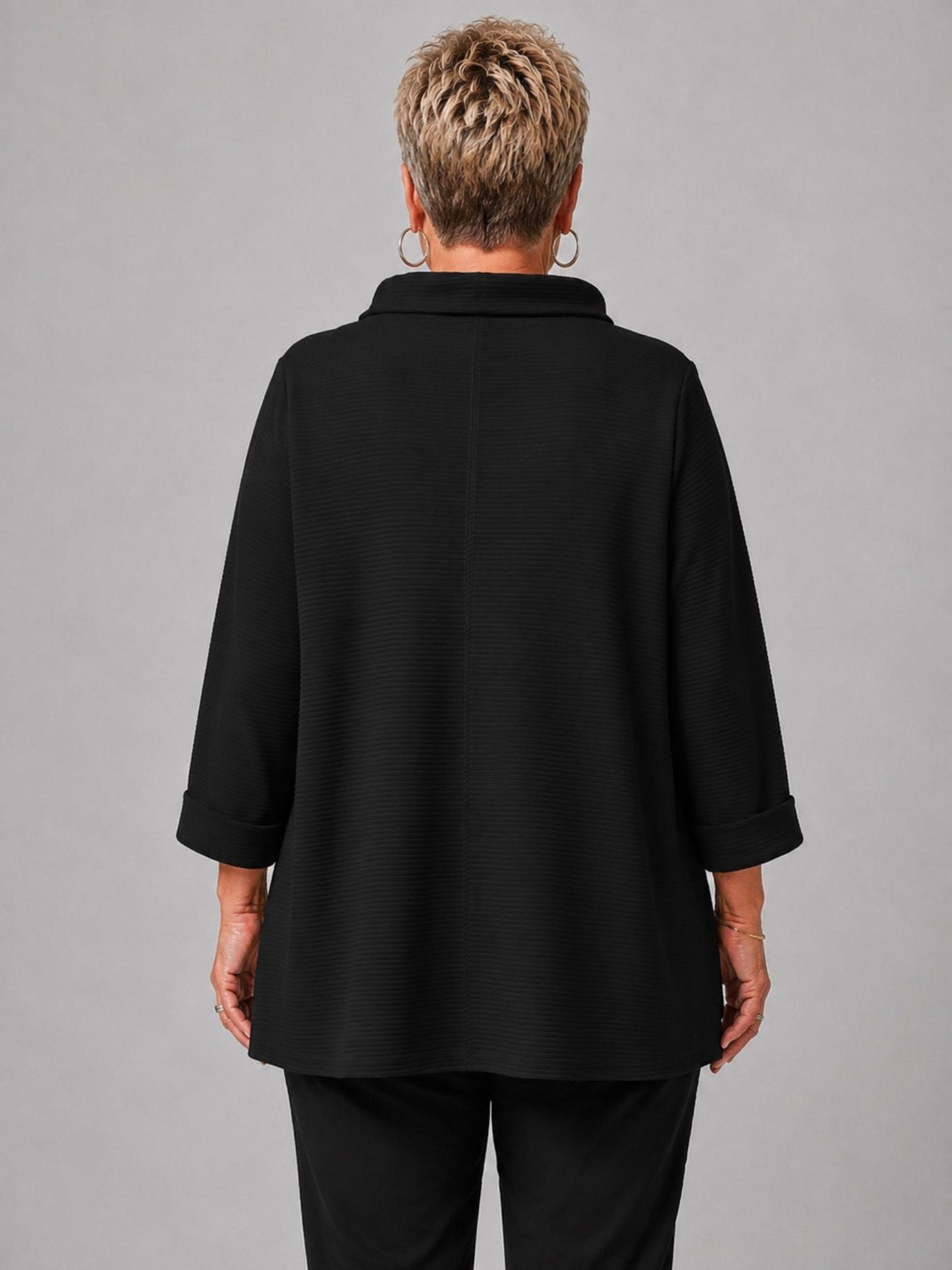 Doris Streich Pullover Rippstruktur mit Straß-Druck – Schwarz Gr. 44–56