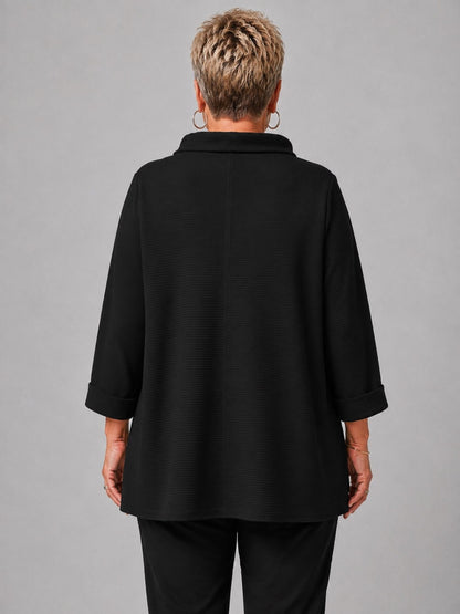 Doris Streich Pullover Rippstruktur mit Straß-Druck – Schwarz Gr. 44–56