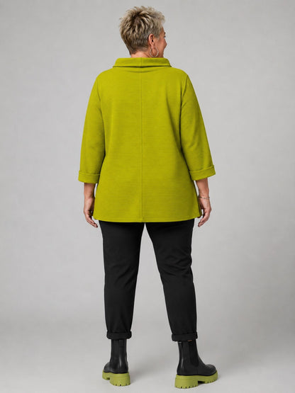 Doris Streich Pullover Rippstruktur mit Straß-Druck – Kiwigrün Gr. 44–56