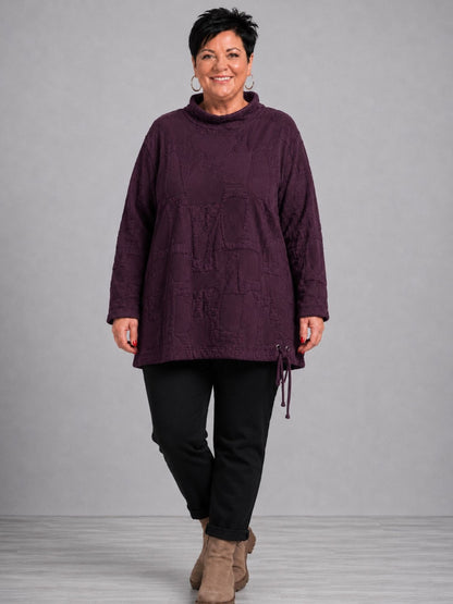 Doris Streich Pullover Rollkragen Struktur-Steppstoff – Aubergine Gr. 44–56
