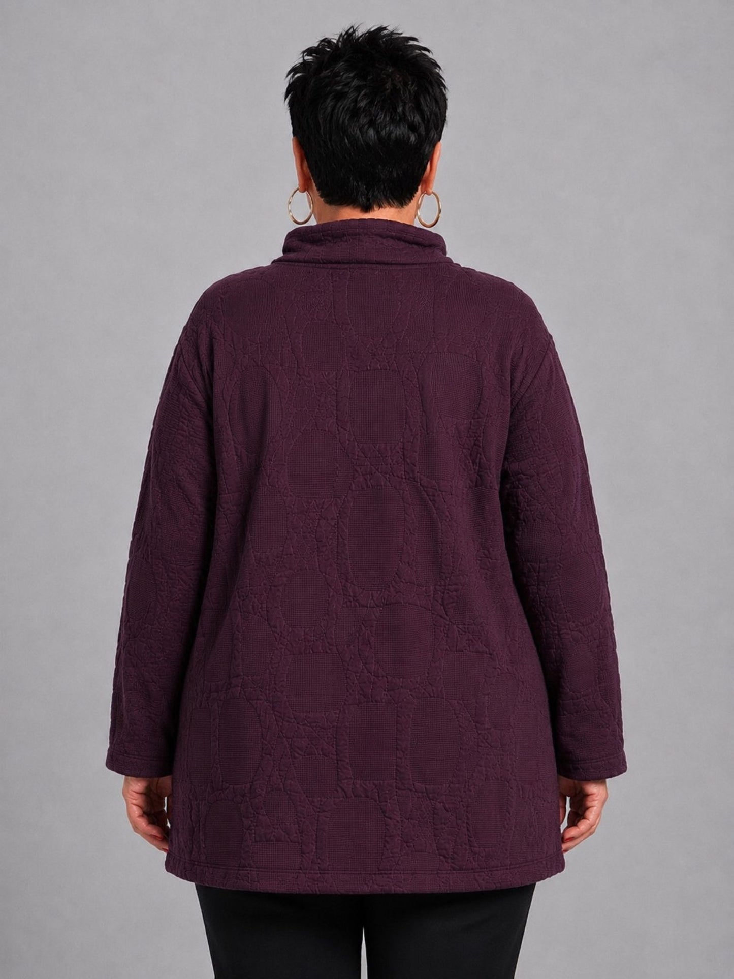 Doris Streich Pullover Rollkragen Struktur-Steppstoff – Aubergine Gr. 44–56