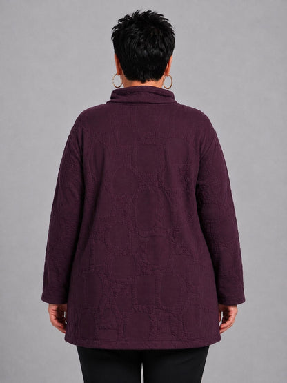 Doris Streich Pullover Rollkragen Struktur-Steppstoff – Aubergine Gr. 44–56