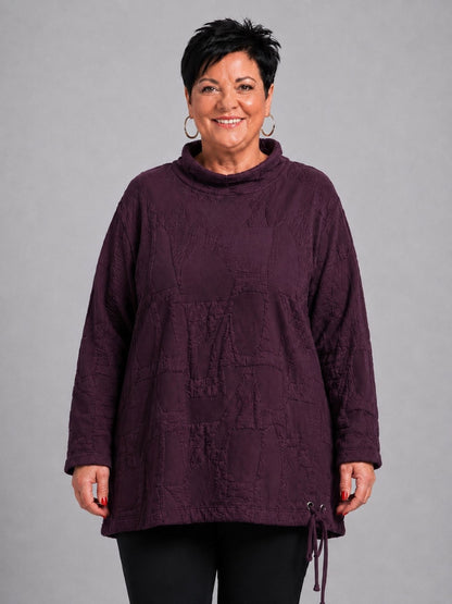 Doris Streich Pullover Rollkragen Struktur-Steppstoff – Aubergine Gr. 44–56
