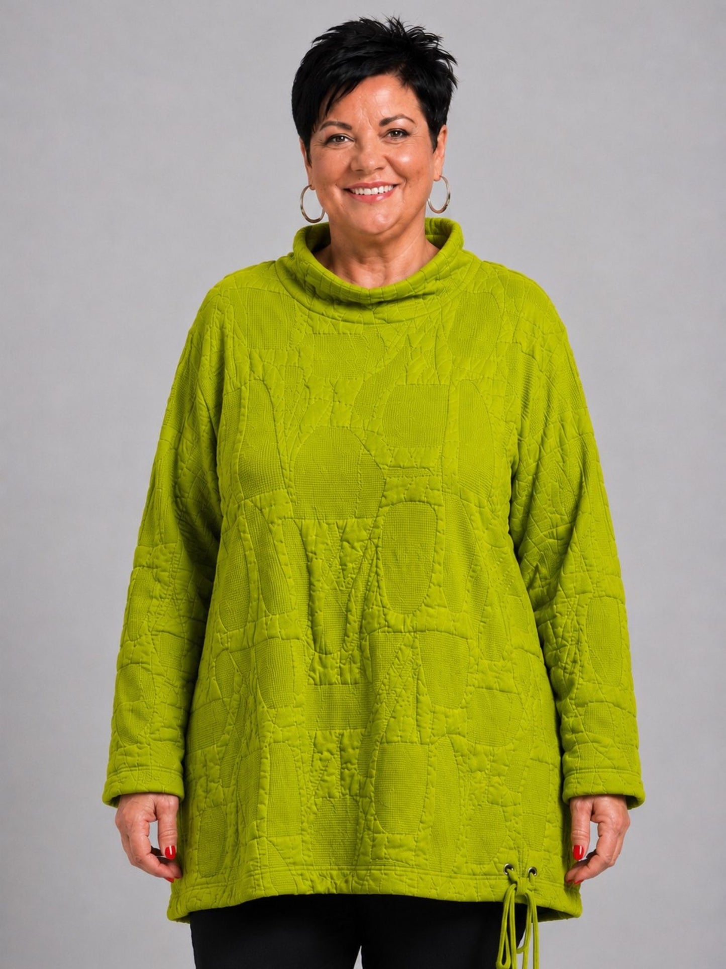 Doris Streich Pullover Rollkragen Struktur-Steppstoff – Kiwi & Taupe Gr. 44–56