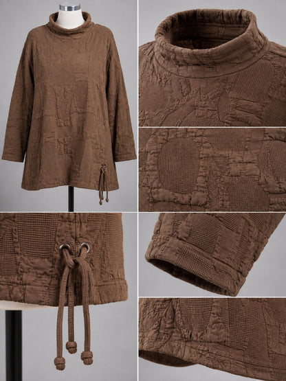 Doris Streich Pullover Rollkragen Struktur-Steppstoff – Taupe Braun Gr. 44–56