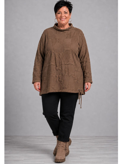 Doris Streich Pullover Rollkragen Struktur-Steppstoff – Kiwi & Taupe Gr. 44–56