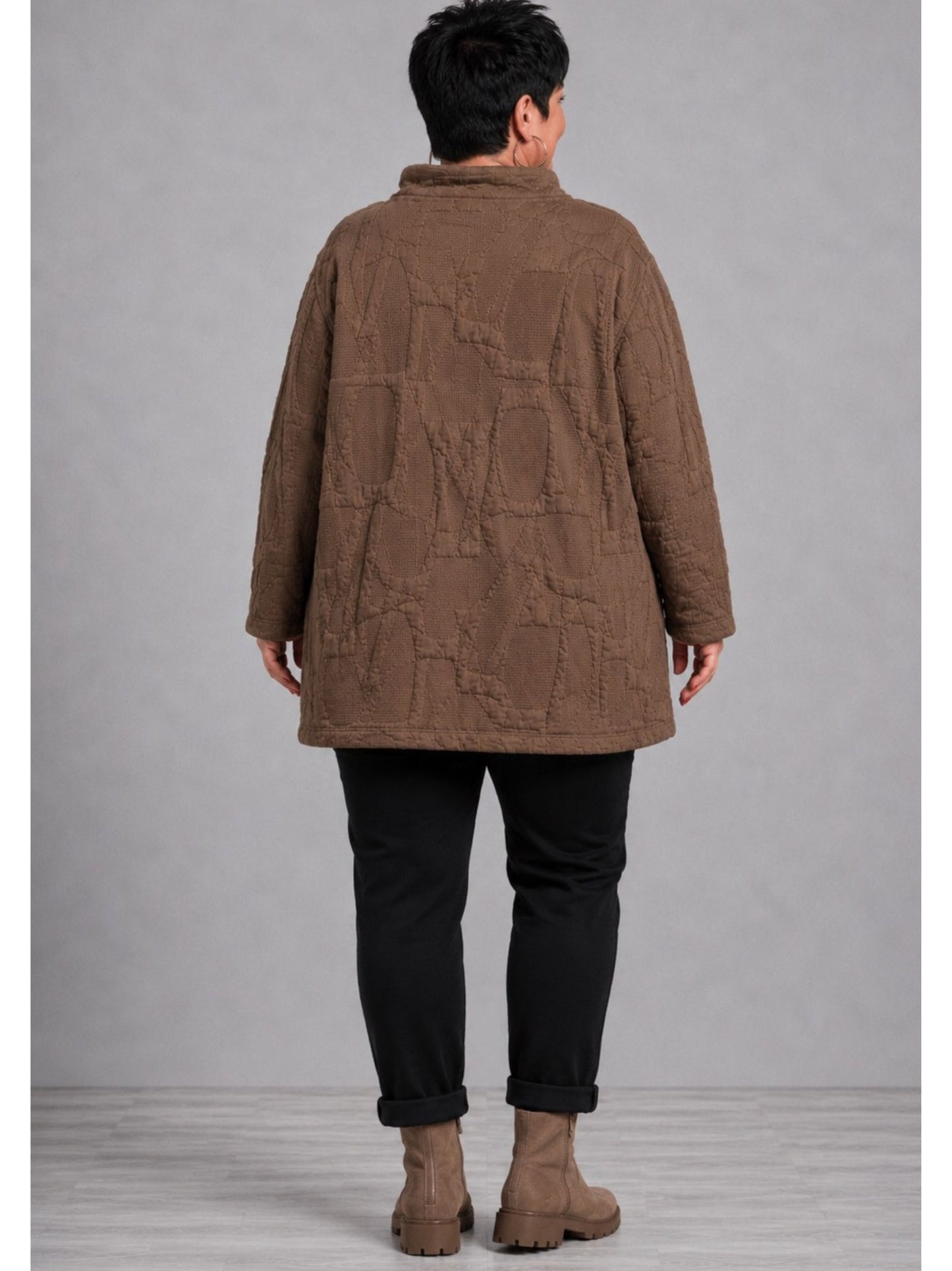 Doris Streich Pullover Rollkragen Struktur-Steppstoff – Kiwi & Taupe Gr. 44–56