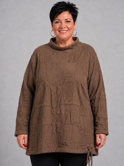 Doris Streich Pullover Rollkragen Struktur-Steppstoff – Kiwi & Taupe Gr. 44–56