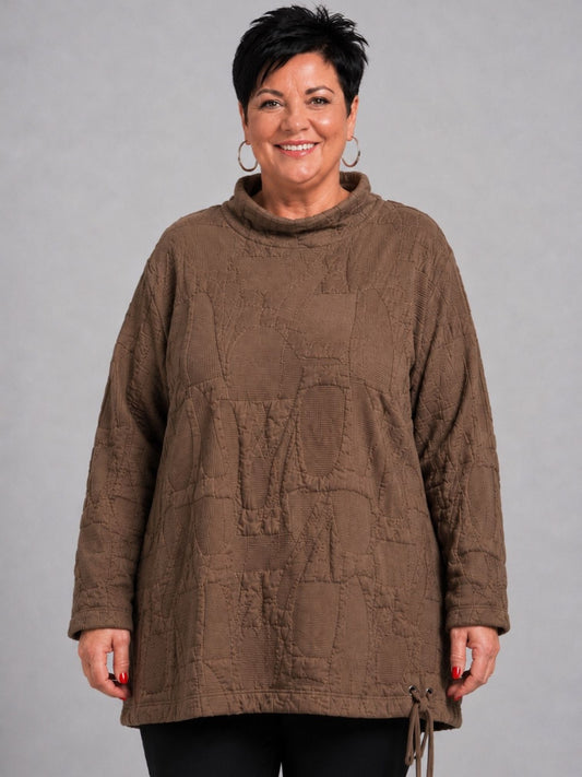 Doris Streich Pullover Rollkragen Struktur-Steppstoff – Taupe Braun Gr. 44–56