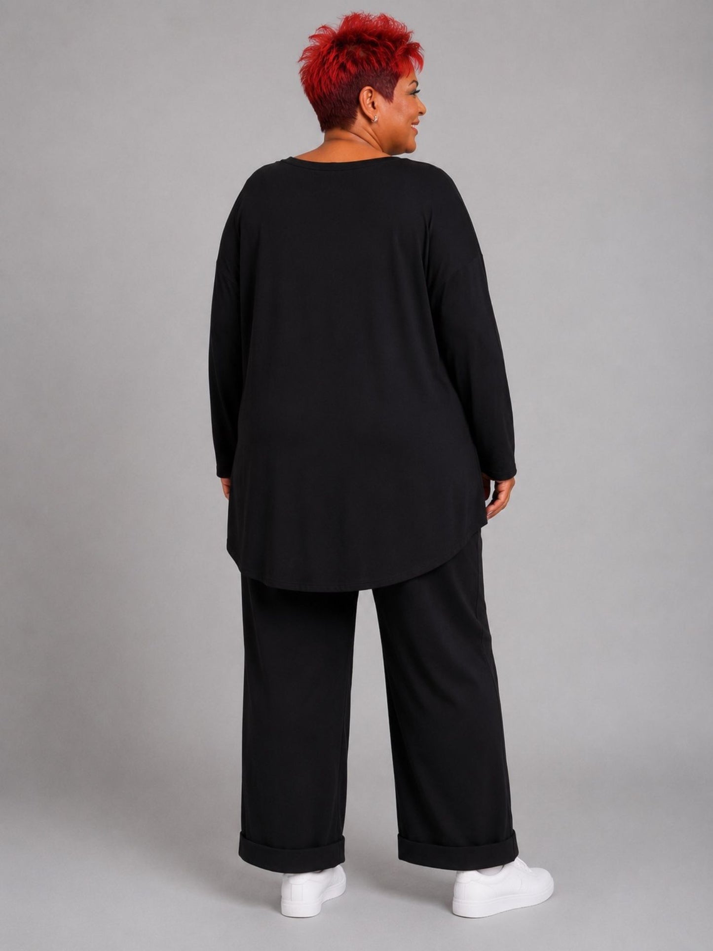 Doris Streich Shirt Viskose Oversize Graffiti-Druck mit Straß – Schwarz/Weiß Gr. 44–56