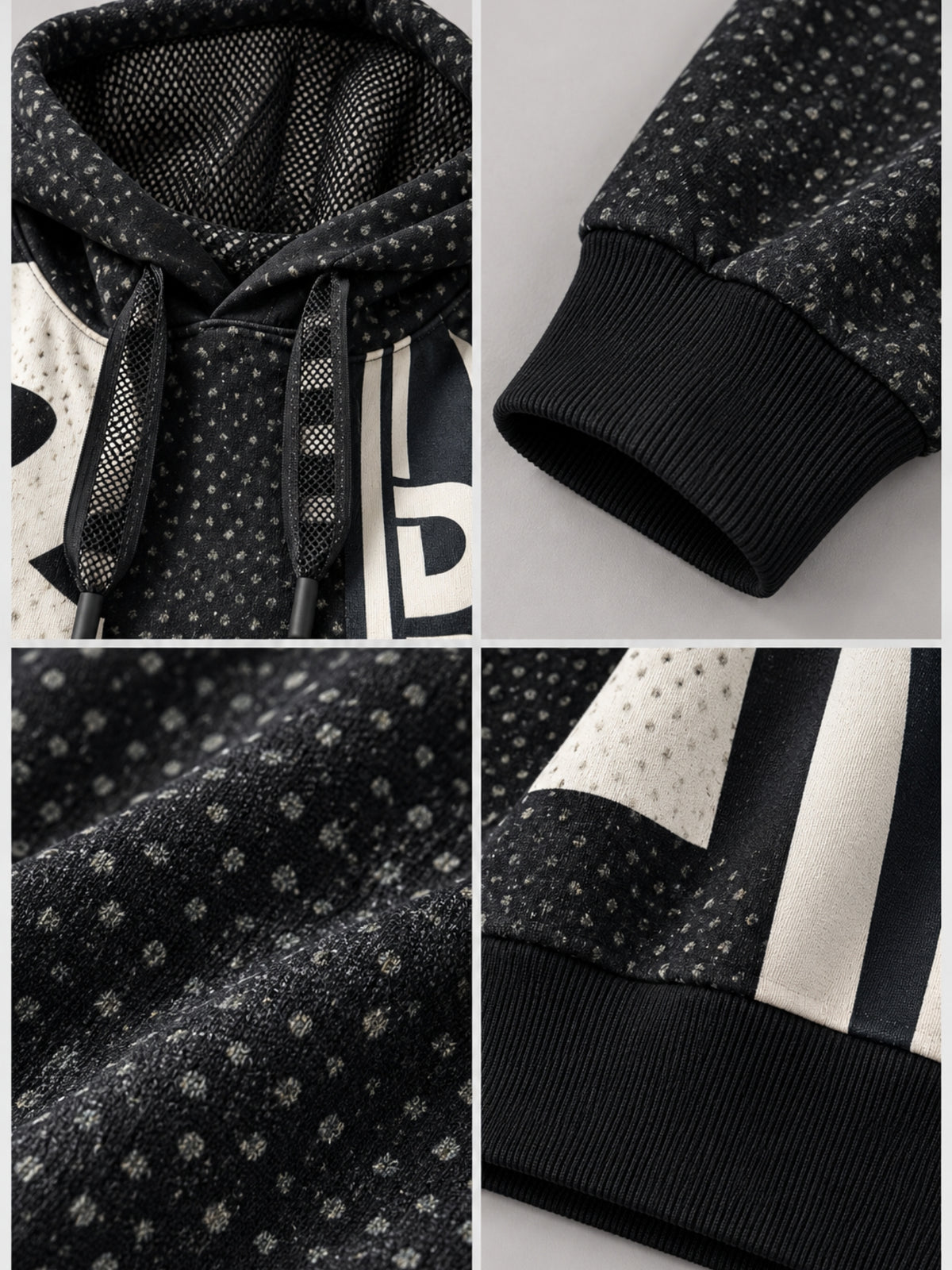 Doris Streich Kapuzenpullover Punktmuster Oversize – Schwarz/Ecru Gr. 44–56