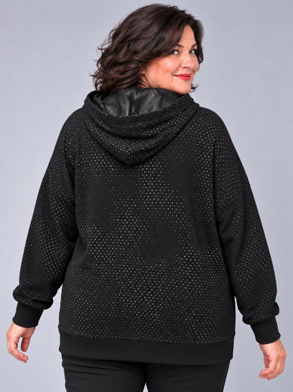 Doris Streich Kapuzenpullover Punktmuster Oversize – Schwarz/Ecru Gr. 44–56