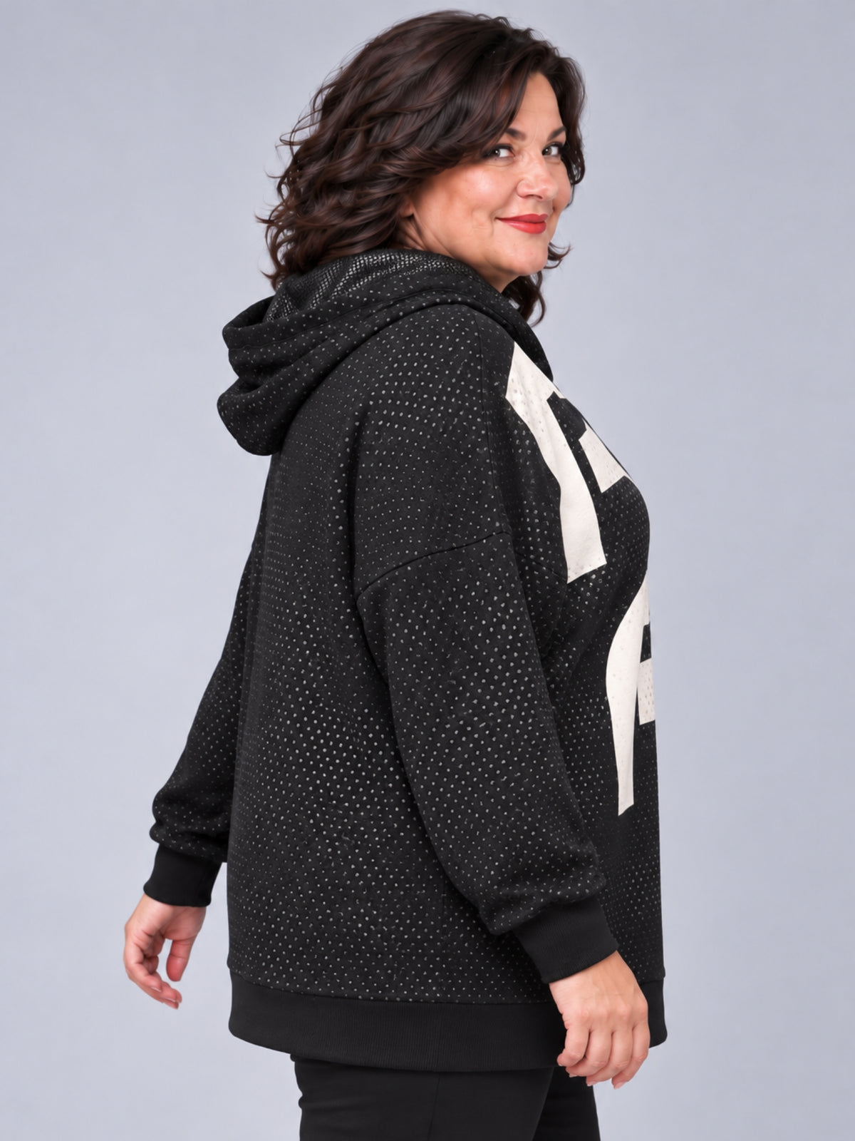 Doris Streich Kapuzenpullover Punktmuster Oversize – Schwarz/Ecru Gr. 44–56