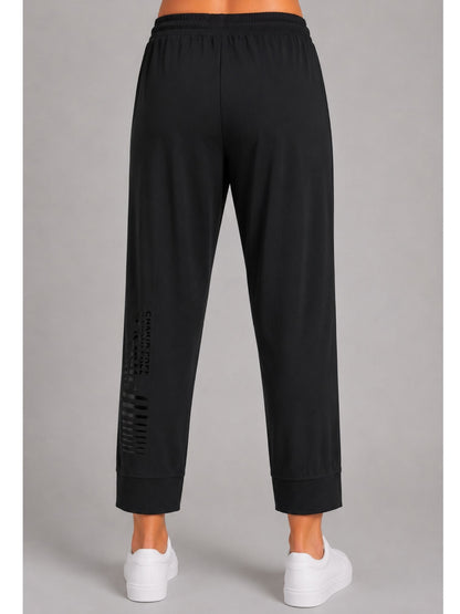 Doris Streich Hose mit Glanzprint und Tunnelzug schwarz