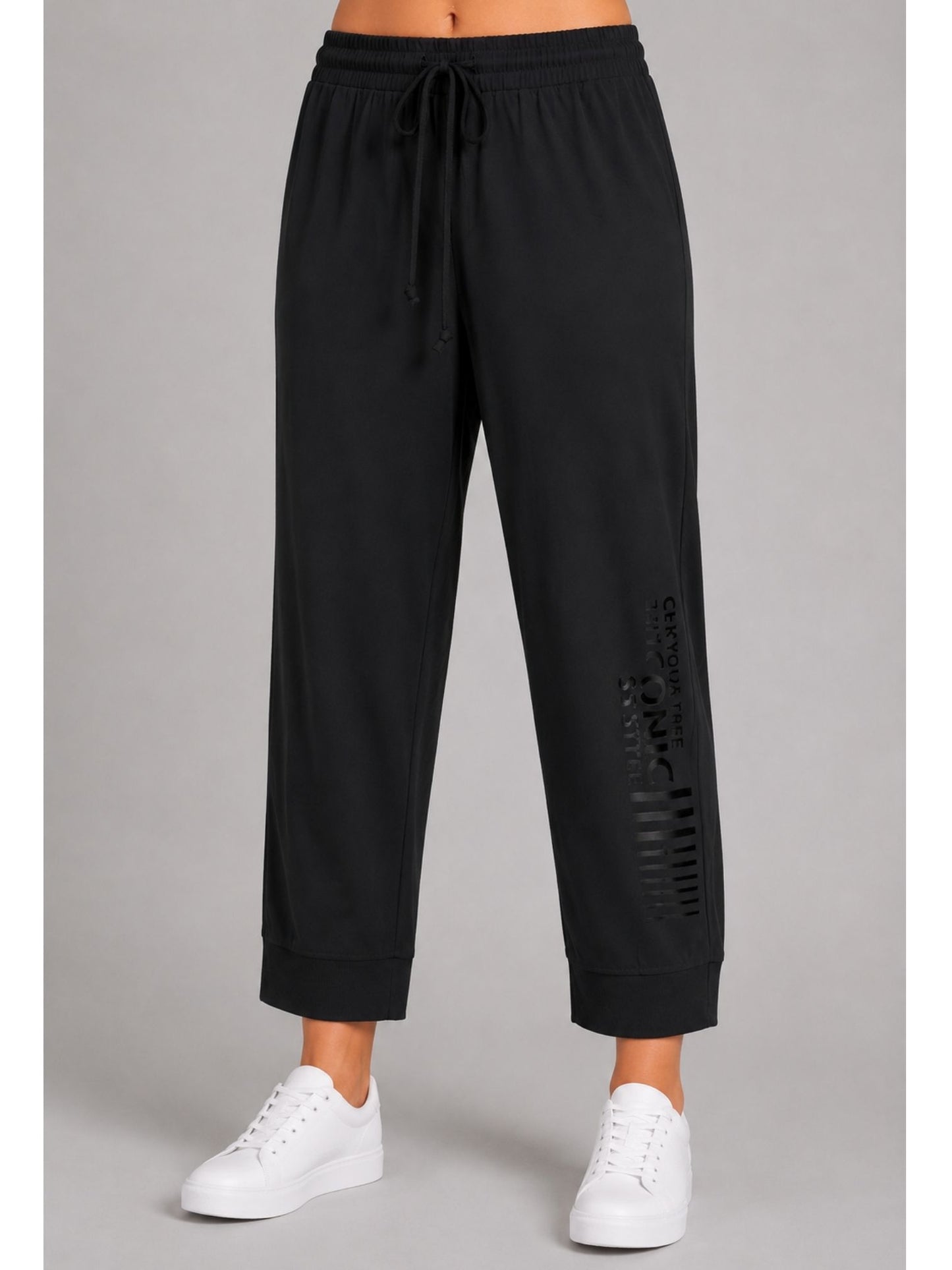 Doris Streich Hose mit Glanzprint und Tunnelzug schwarz