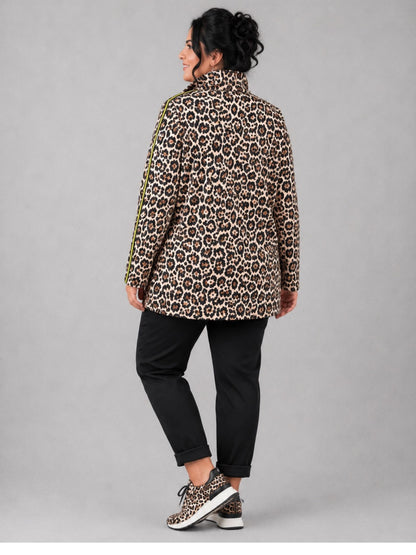 Doris Streich Sweatshirtjacke Leo-Print Stehkragen – Beige/Schwarz Gr. 44–56