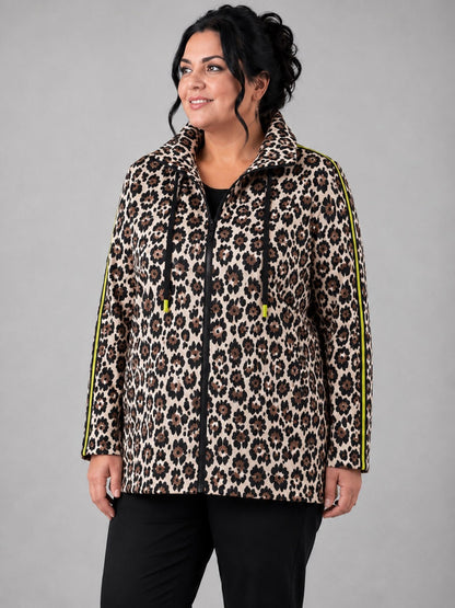 Doris Streich Sweatshirtjacke Leo-Print Stehkragen – Beige/Schwarz Gr. 44–56