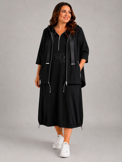 Doris Streich Jacke mit Kapuze und Glanzprint schwarz