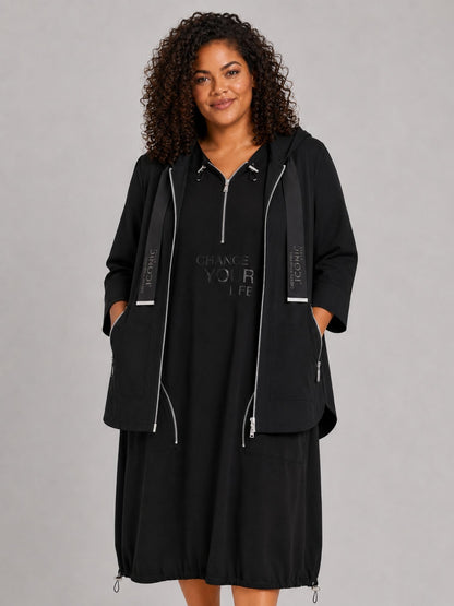 Doris Streich Jacke mit Kapuze und Glanzprint schwarz
