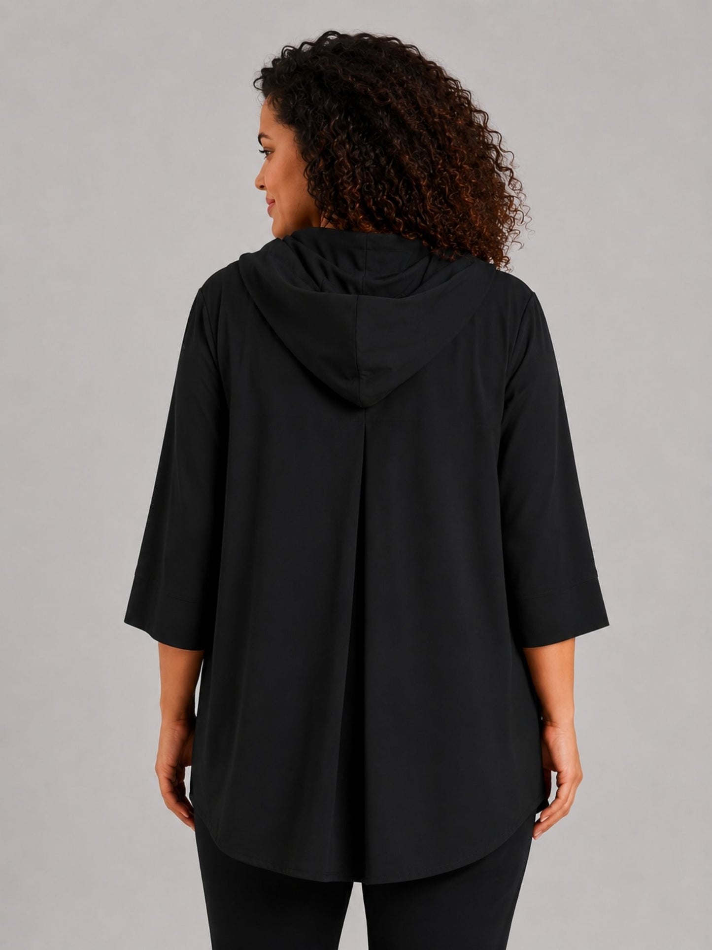 Doris Streich Jacke mit Kapuze und Glanzprint schwarz