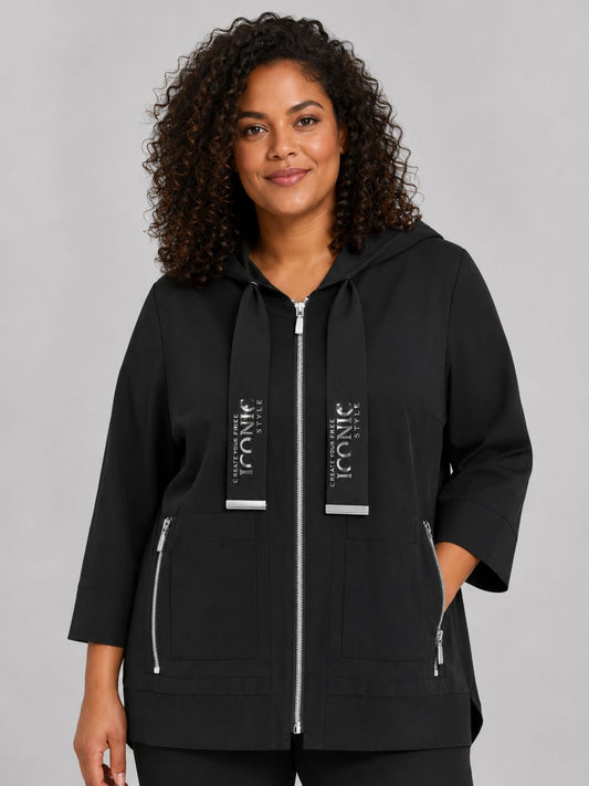 Doris Streich Jacke mit Kapuze und Glanzprint schwarz