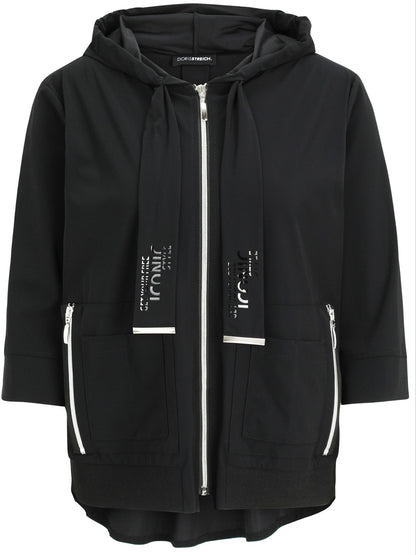 Doris Streich Jacke mit Kapuze und Glanzprint schwarz