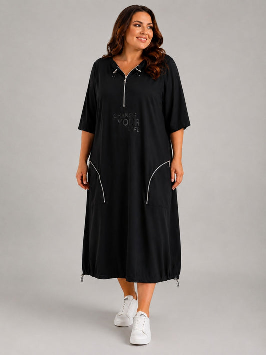 Doris Streich Kleid mit Reißverschluss und Glanzprint schwarz