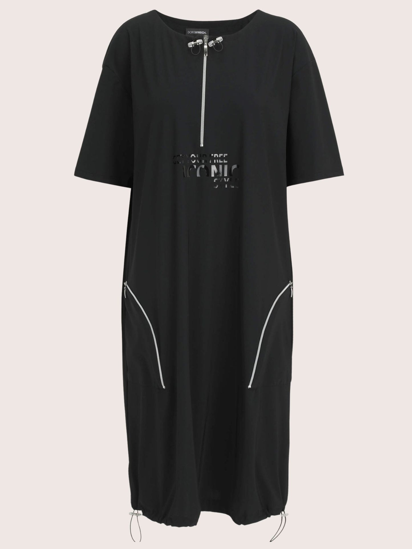 Doris Streich Kleid mit Reißverschluss und Glanzprint schwarz