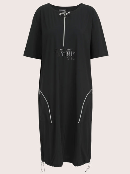 Doris Streich Kleid mit Reißverschluss und Glanzprint schwarz