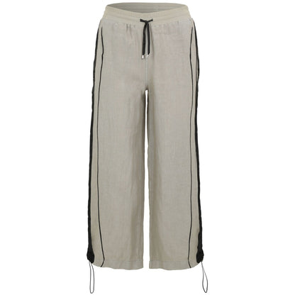 Doris Streich Leinenhose Hellkhaki-Schwarz mit Bindeband