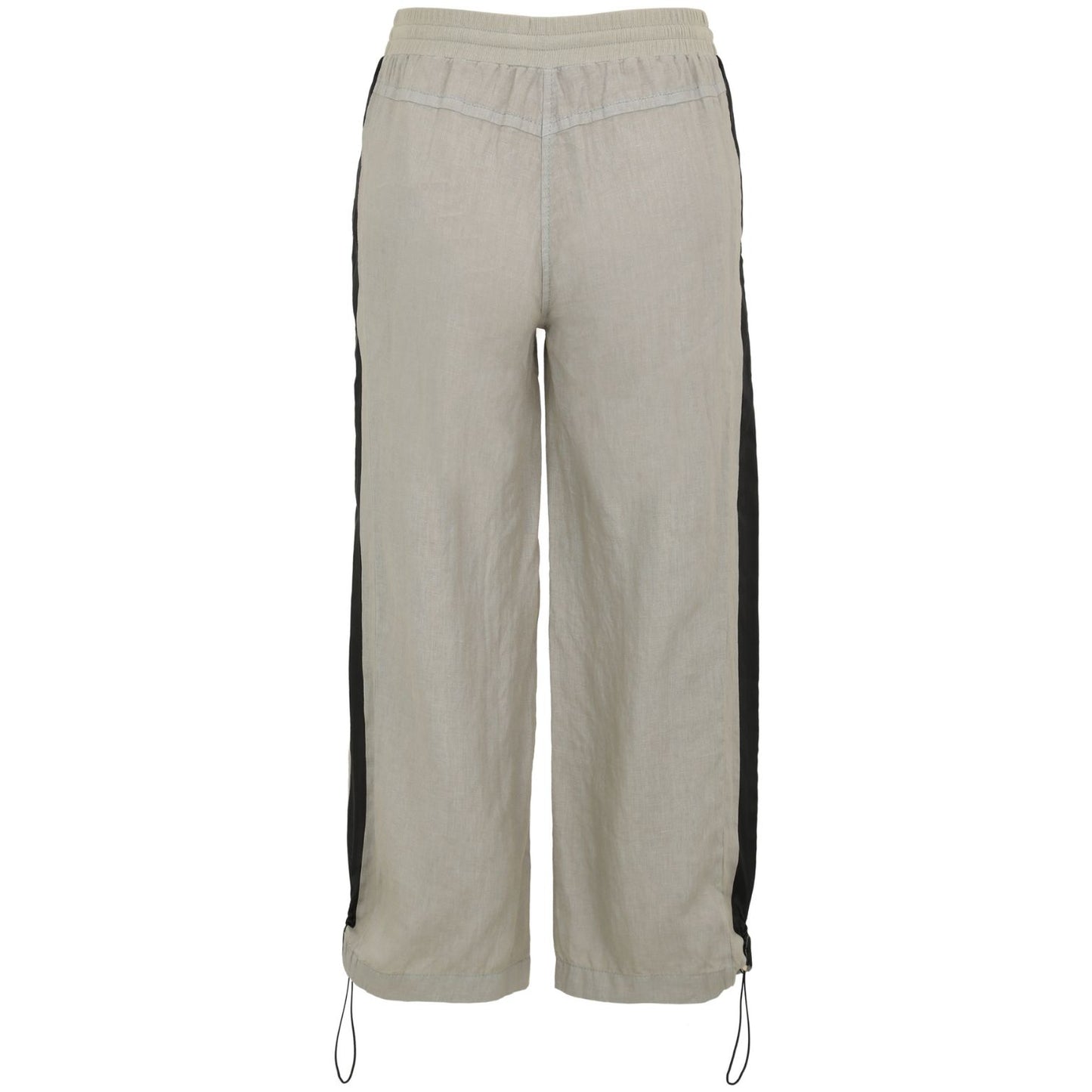 Doris Streich Leinenhose Hellkhaki-Schwarz mit Bindeband