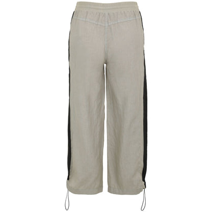 Doris Streich Leinenhose Hellkhaki-Schwarz mit Bindeband