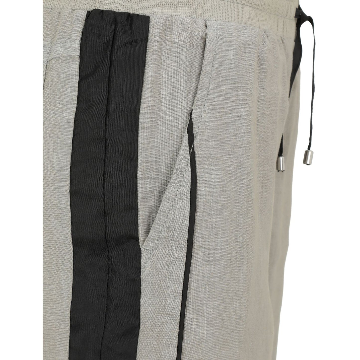 Doris Streich Leinenhose Hellkhaki-Schwarz mit Bindeband