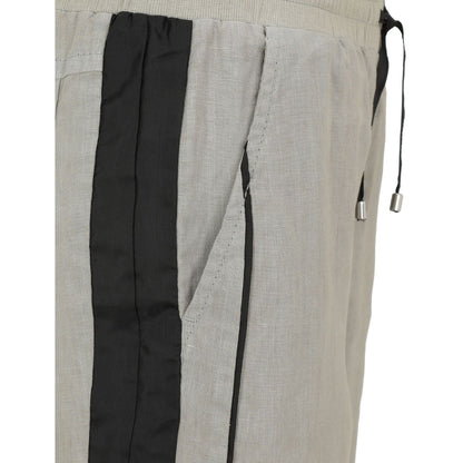 Doris Streich Leinenhose Hellkhaki-Schwarz mit Bindeband