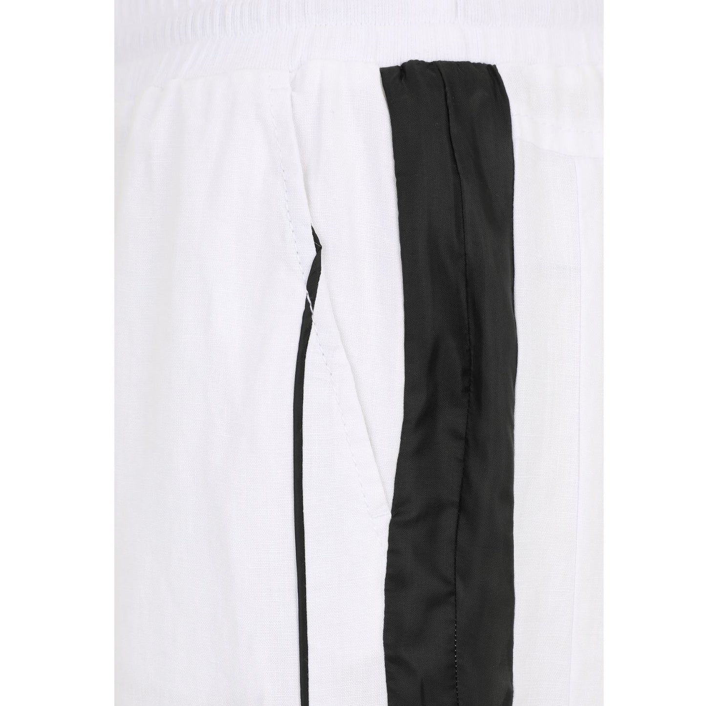 Doris Streich Leinenhose Weiß-Schwarz mit weitem Bein
