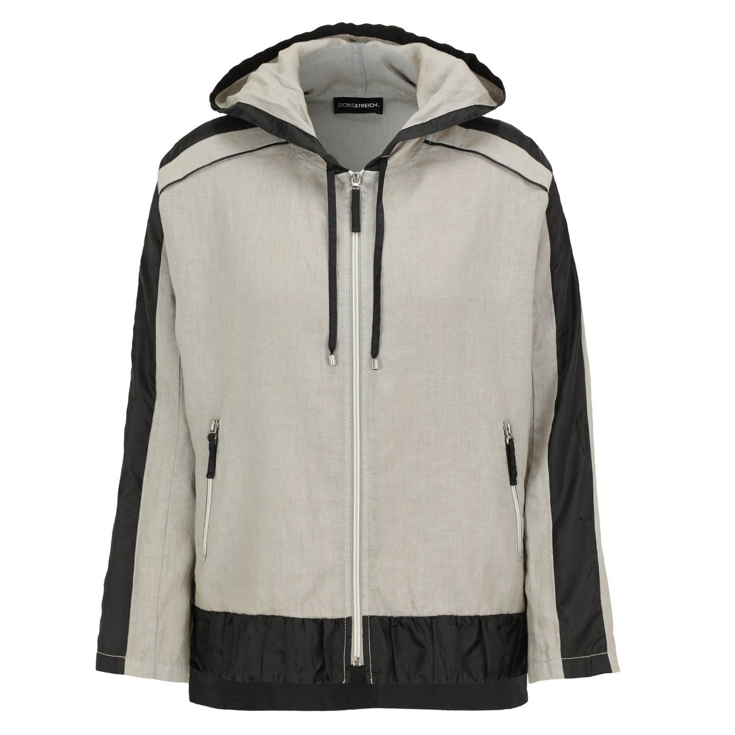 Doris Streich Leinenjacke Hellkhaki-Schwarz mit Kapuze