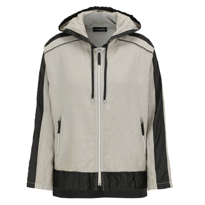 Doris Streich Leinenjacke Hellkhaki-Schwarz mit Kapuze