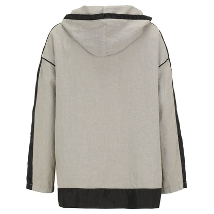 Doris Streich Leinenjacke Hellkhaki-Schwarz mit Kapuze